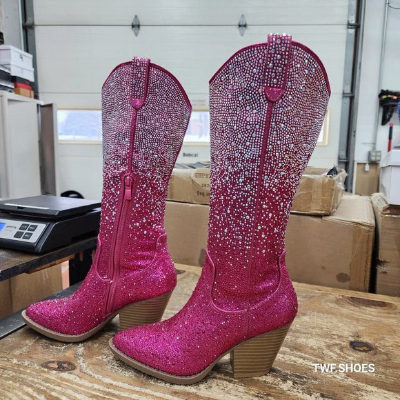 Wild Ones Fuchsia Ombre Rhinestone Western Cowgirl Knee Boots Hot Pink - Picture 15 of 17